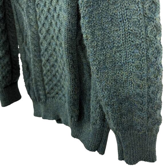 Aran Sweater Market Fisherman Dark Green Cable Knit Ireland Made Sweater sz M - Picture 8 of 16
